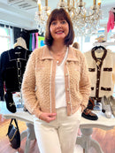 Regan Textured Cardi With Pearl Buttons - Camel