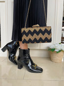 Dice Zigzag Gold Pattern Clutch 16D477 Black