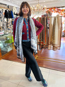 Gwen Silk Blend Scarf - Black, Blue & Grey