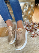 XTI Trainer  -  Gold Woven Wedge Trainer 142882