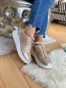 XTI Trainer  -  Gold Woven Wedge Trainer 142882