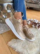 XTI Trainer  -  Gold Woven Wedge Trainer 142882