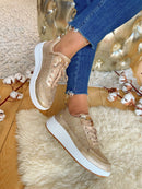 XTI Trainer  -  Gold Woven Wedge Trainer 142882