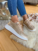 XTI Trainer  -  Gold Woven Wedge Trainer 142882