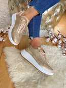 XTI Trainer  -  Gold Woven Wedge Trainer 142882