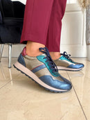 Tommy Bowe Saiki Peacock Metallic Trainer - Pewter, Navy & Maroon