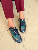 Tommy Bowe Saiki Peacock Metallic Trainer - Pewter, Navy & Maroon