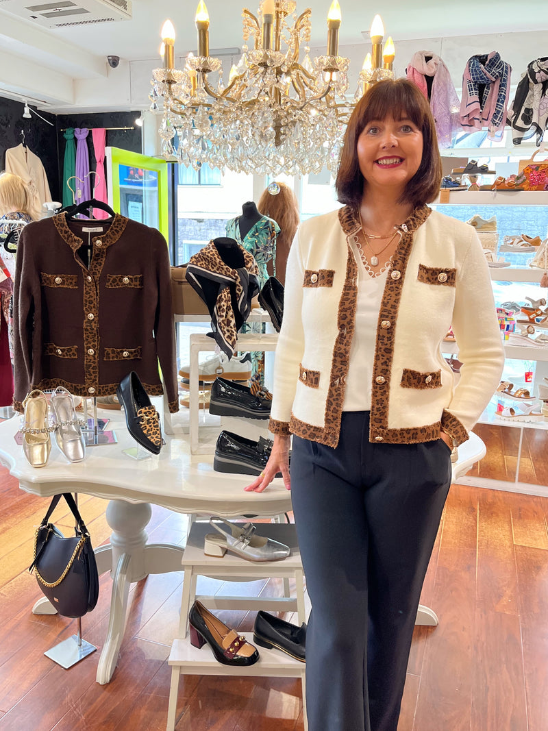 Sharla Leopard Trim Cardi - Cream