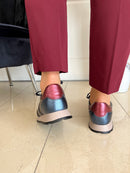 Tommy Bowe Saiki Peacock Metallic Trainer - Pewter, Navy & Maroon