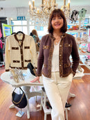 Sharla Leopard Trim Cardi - Brown