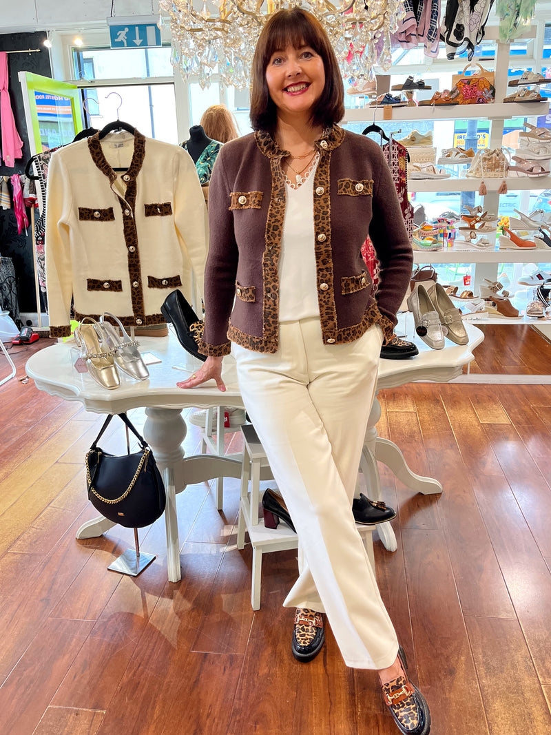 Sharla Leopard Trim Cardi - Brown