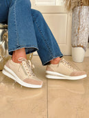 Redz Leather Wedge Trainers - Beige & Gold CX4703