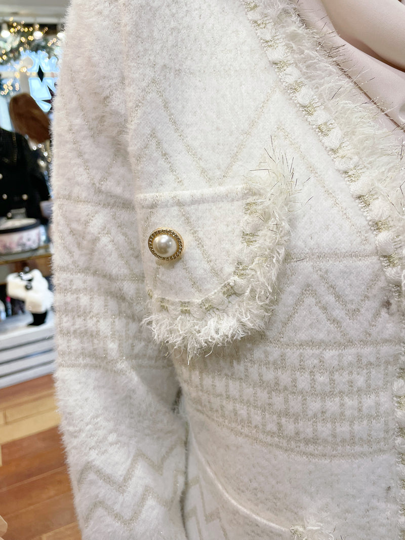 Bloom Zig-Zag Gold Tweed Knitted Jacket  - Cream