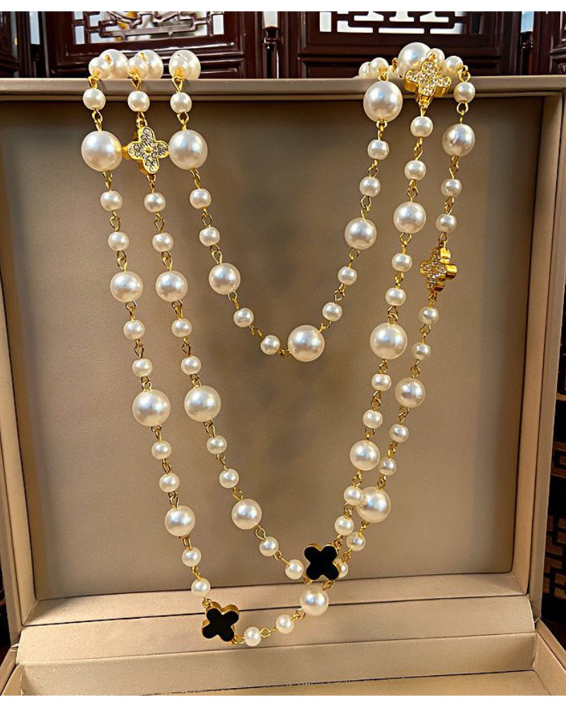 Ellia Pearl & Crystal Long Necklace