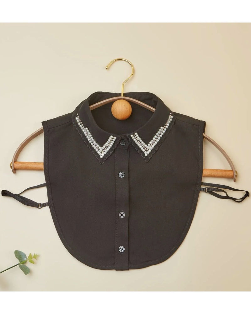 Kora Crystal & Pearl Shirt Collar - Black