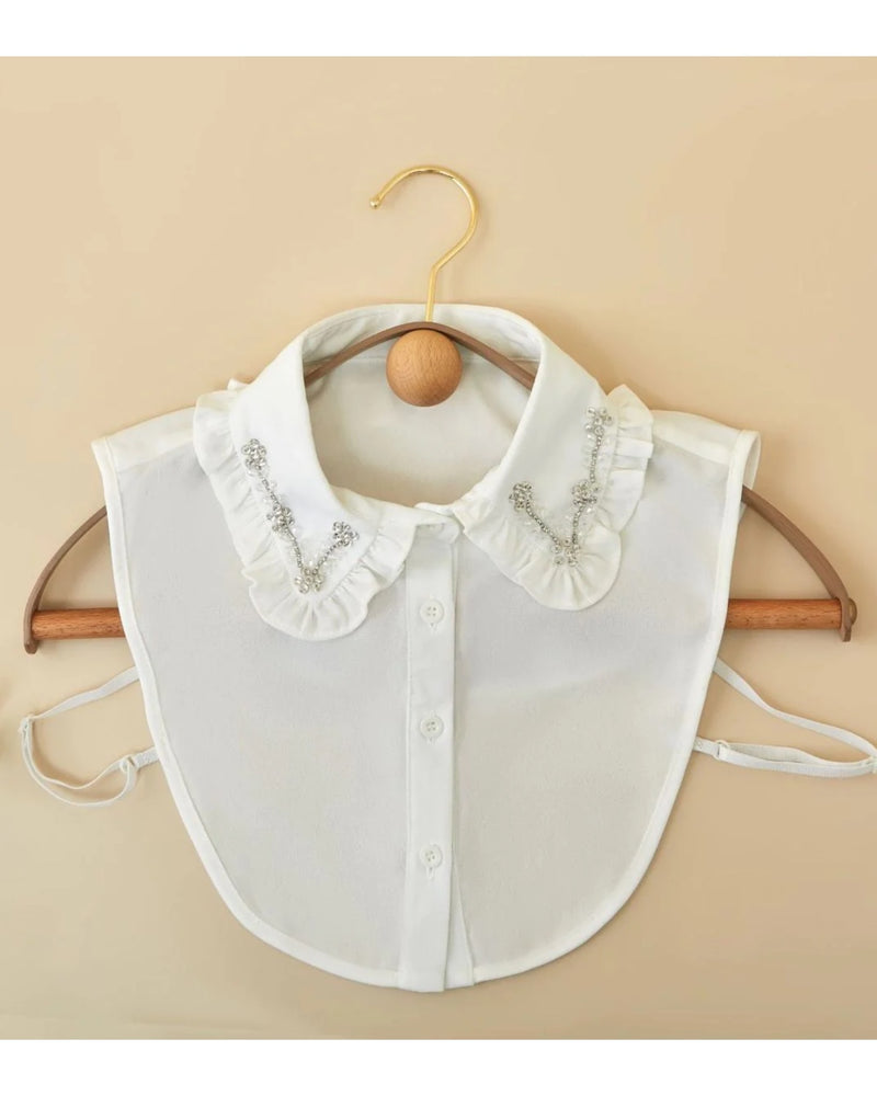 Lina Floral Crystal & Bead Shirt Collar - White
