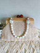 Drew Straw Bag With Pearl & Enamel Handle - Neutral