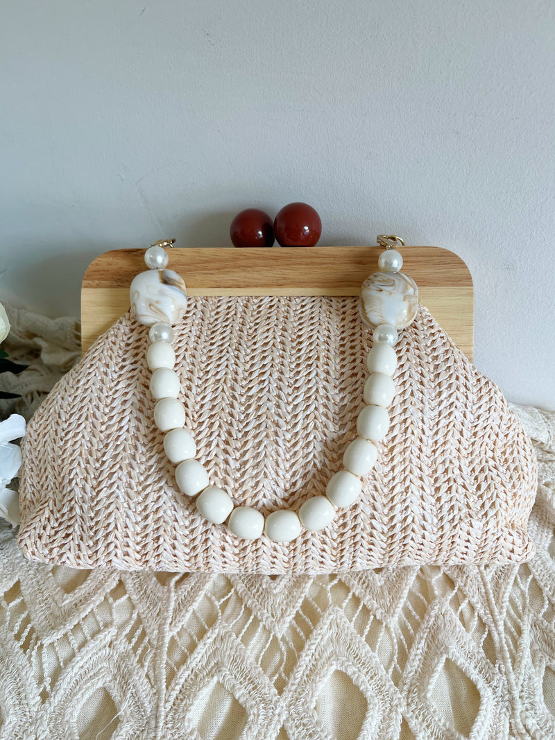 Drew Straw Bag With Pearl & Enamel Handle - Neutral
