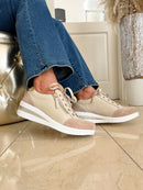Redz Leather Wedge Trainers - Beige & Gold CX4703