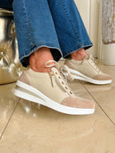 Redz Leather Wedge Trainers - Beige & Gold CX4703