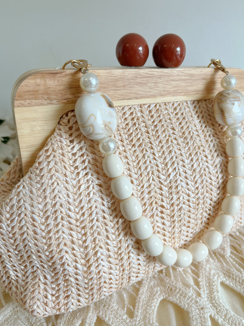 Drew Straw Bag With Pearl & Enamel Handle - Neutral