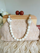 Drew Straw Bag With Pearl & Enamel Handle - Neutral