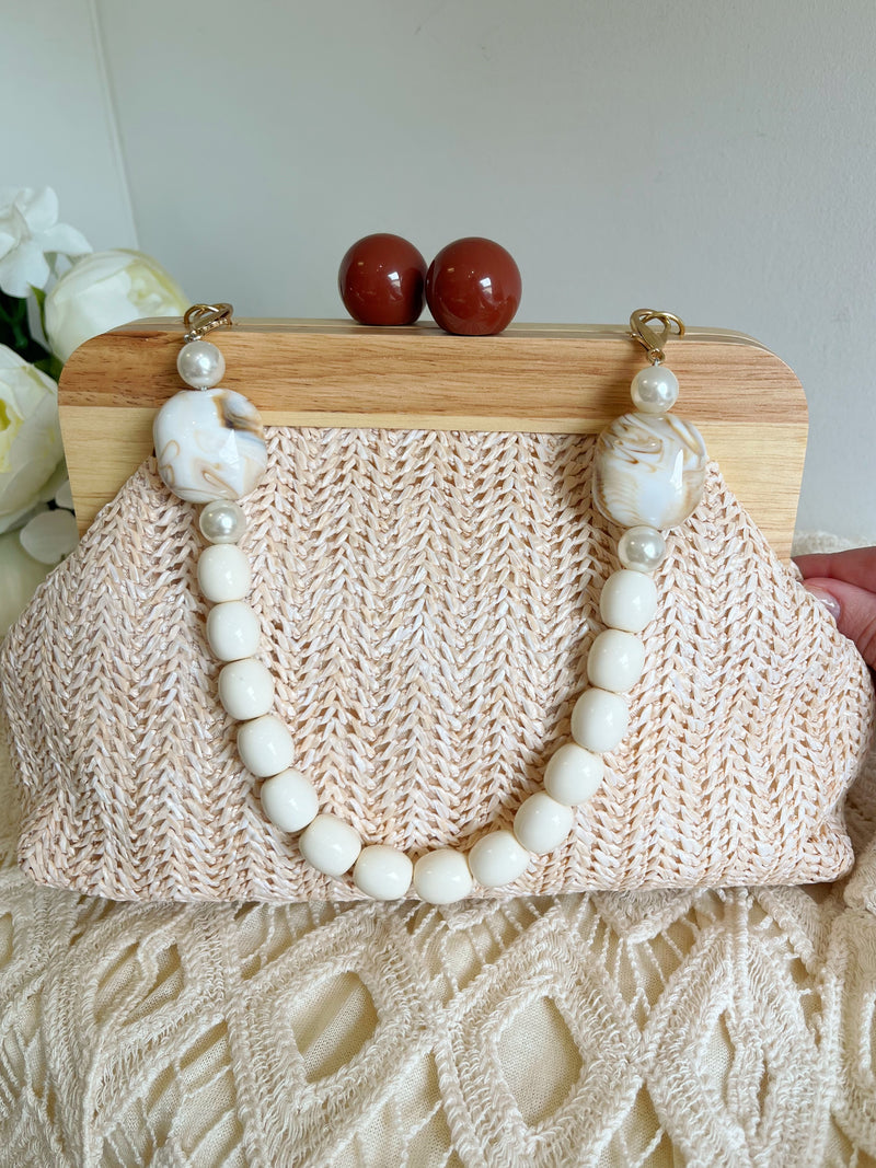 Drew Straw Bag With Pearl & Enamel Handle - Neutral