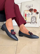 Dancing Matilda 024 Navy Pump with Maroon Bow