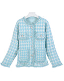 Meira Houndstooth Tweed Knitted Jacket  - Powder Blue