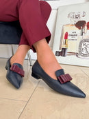 Dancing Matilda 024 Navy Pump with Maroon Bow