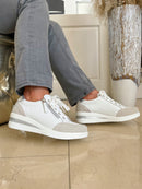 Redz Leather Wedge Trainers - White & Grey CX4703