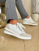 Redz Leather Wedge Trainers - White & Grey CX4703