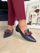 Dancing Matilda 024 Navy Pump with Maroon Bow
