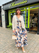 Magic Gold Spiral  Printed Maxi Dress - Navy & Camel