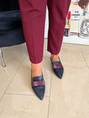 Dancing Matilda 024 Navy Pump with Maroon Bow