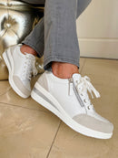 Redz Leather Wedge Trainers - White & Grey CX4703