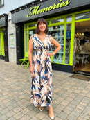 Magic Gold Spiral  Printed Maxi Dress - Navy & Camel