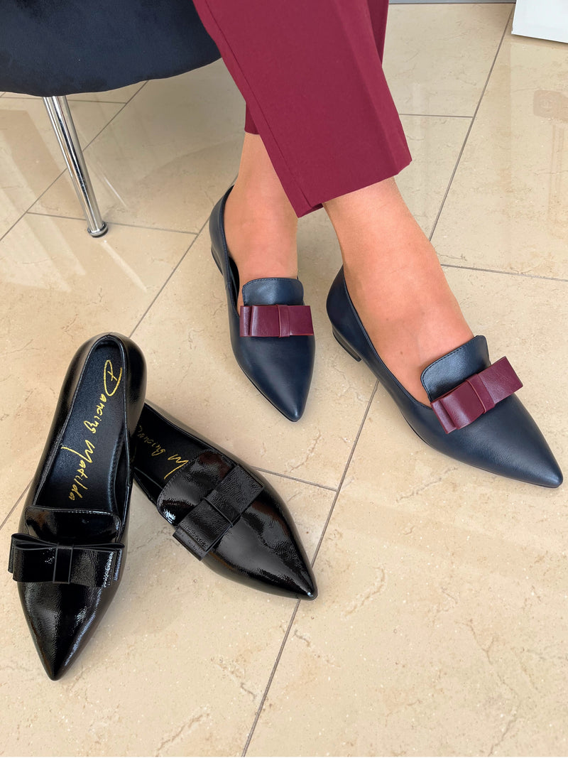 Dancing Matilda 024 Navy Pump with Maroon Bow