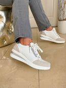 Redz Leather Wedge Trainers - White & Grey CX4703