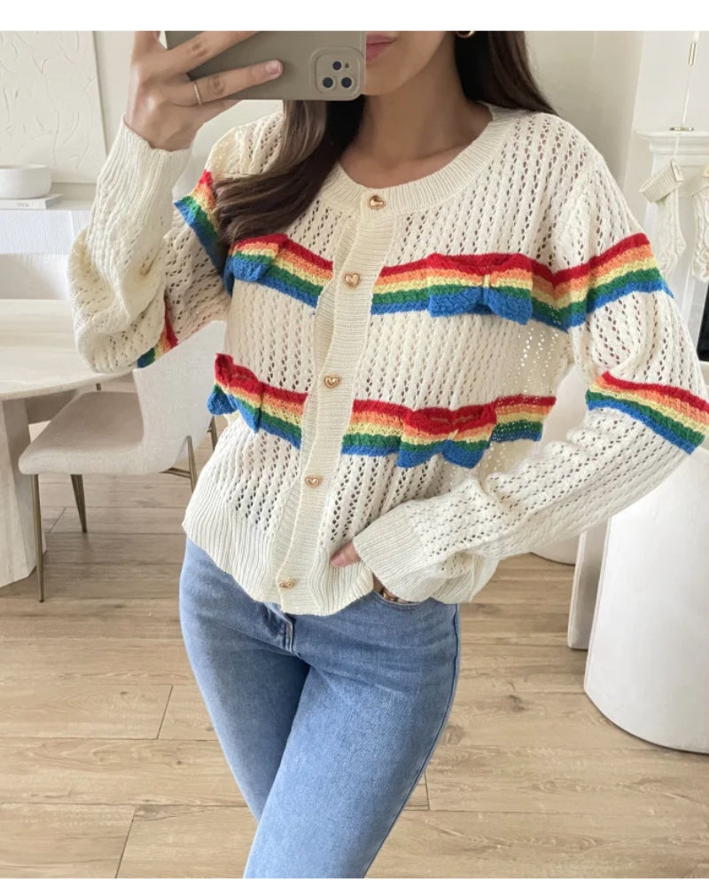 Emilie Crochet Rainbow Bow Knit Cardi