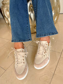 Redz Leather Wedge Trainers - Beige & Gold CX4703