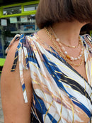 Magic Gold Spiral  Printed Maxi Dress - Navy & Camel