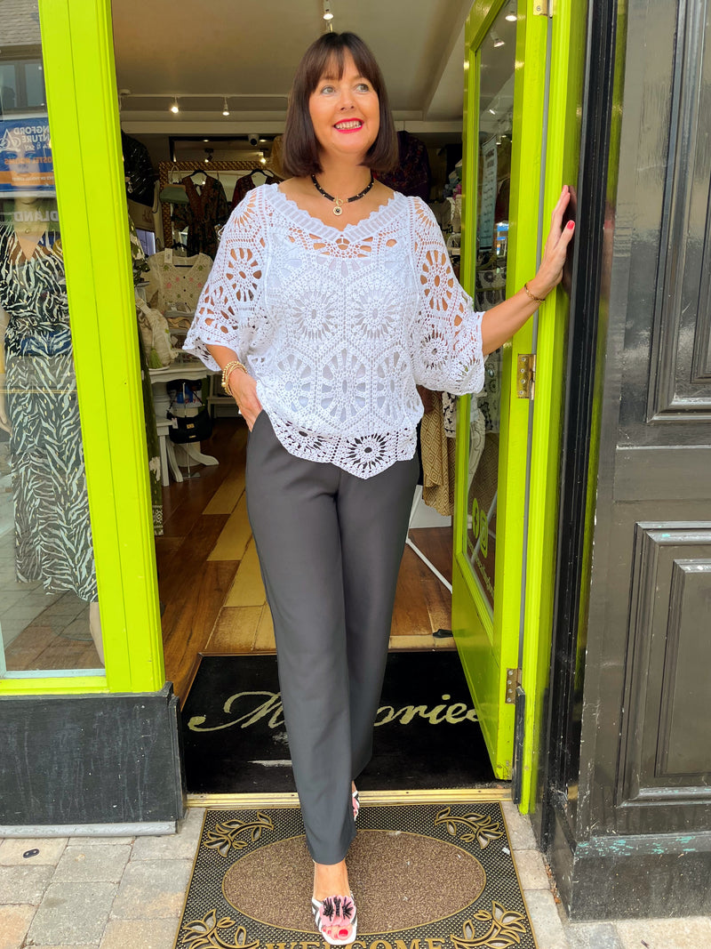 Yael Batwing Crochet Top - White