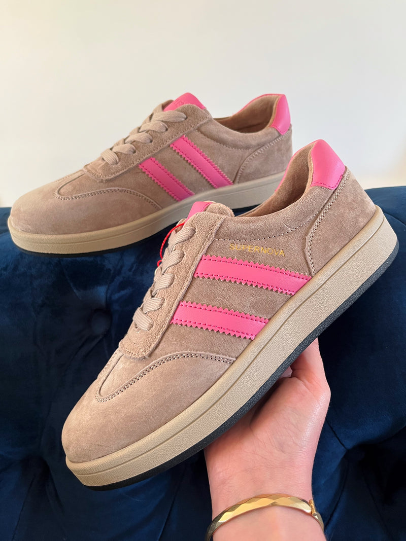 Drilleys "Forty One Pink Sherbet" Trainers - Light Mocha & Pink