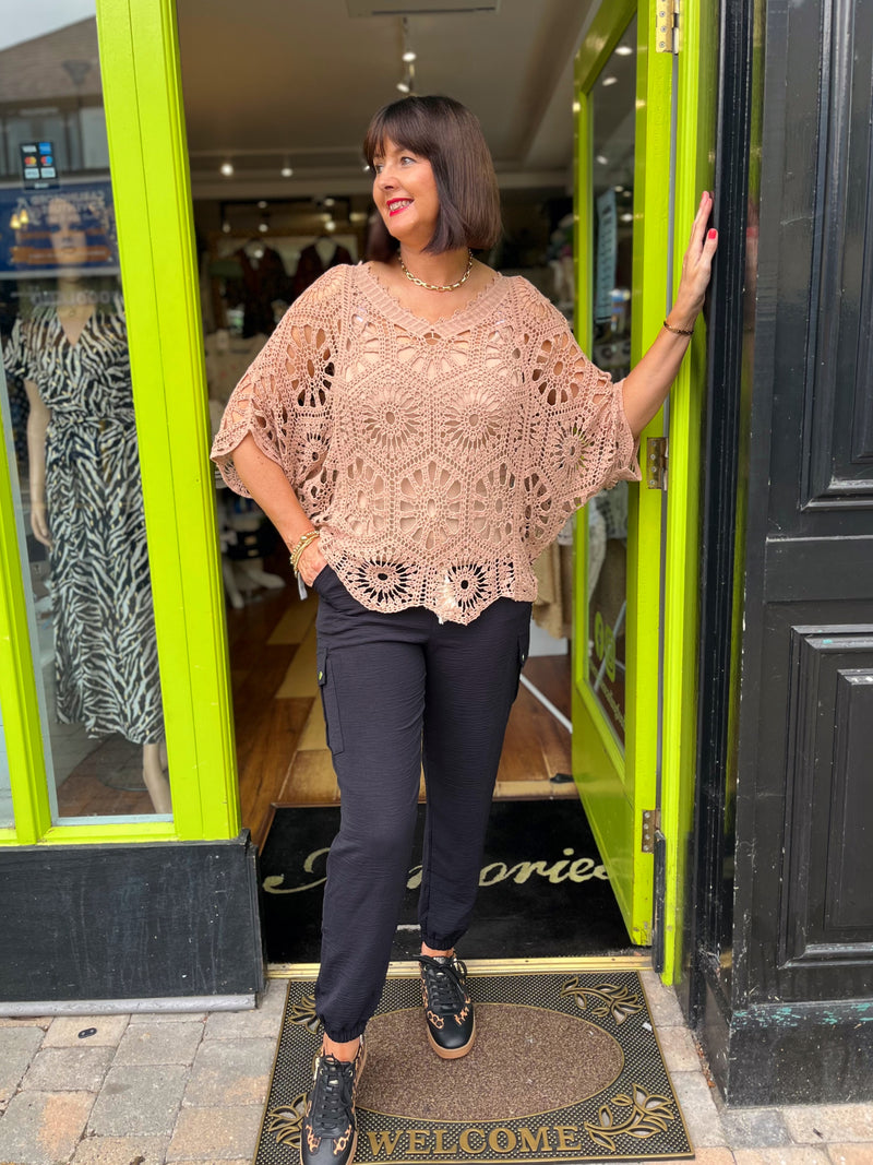 Yael Batwing Crochet Top - Camel