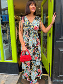 Magic Gold Tropical Print Maxi Dress - Black, Teal & Coral