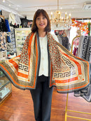 Gwen Silk Blend Scarf - Black, Orange & Beige