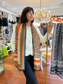Gwen Silk Blend Scarf - Black, Orange & Beige