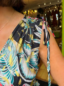 Magic Gold Tropical Print Maxi Dress - Black, Teal & Coral