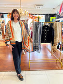 Gwen Silk Blend Scarf - Black, Orange & Beige